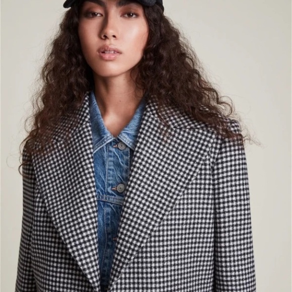 All Saints Jocie Black and White Check Blazer Style Coat - Size 4 - Picture 12 of 13